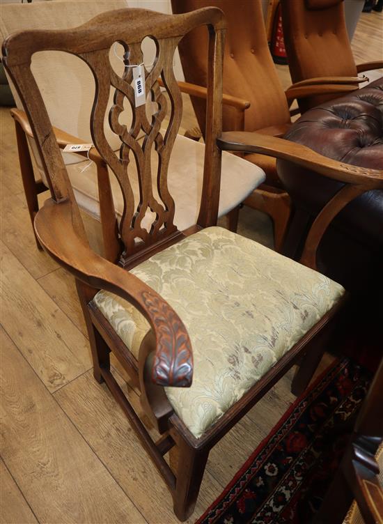 A Chippendale style mahogany open armchair